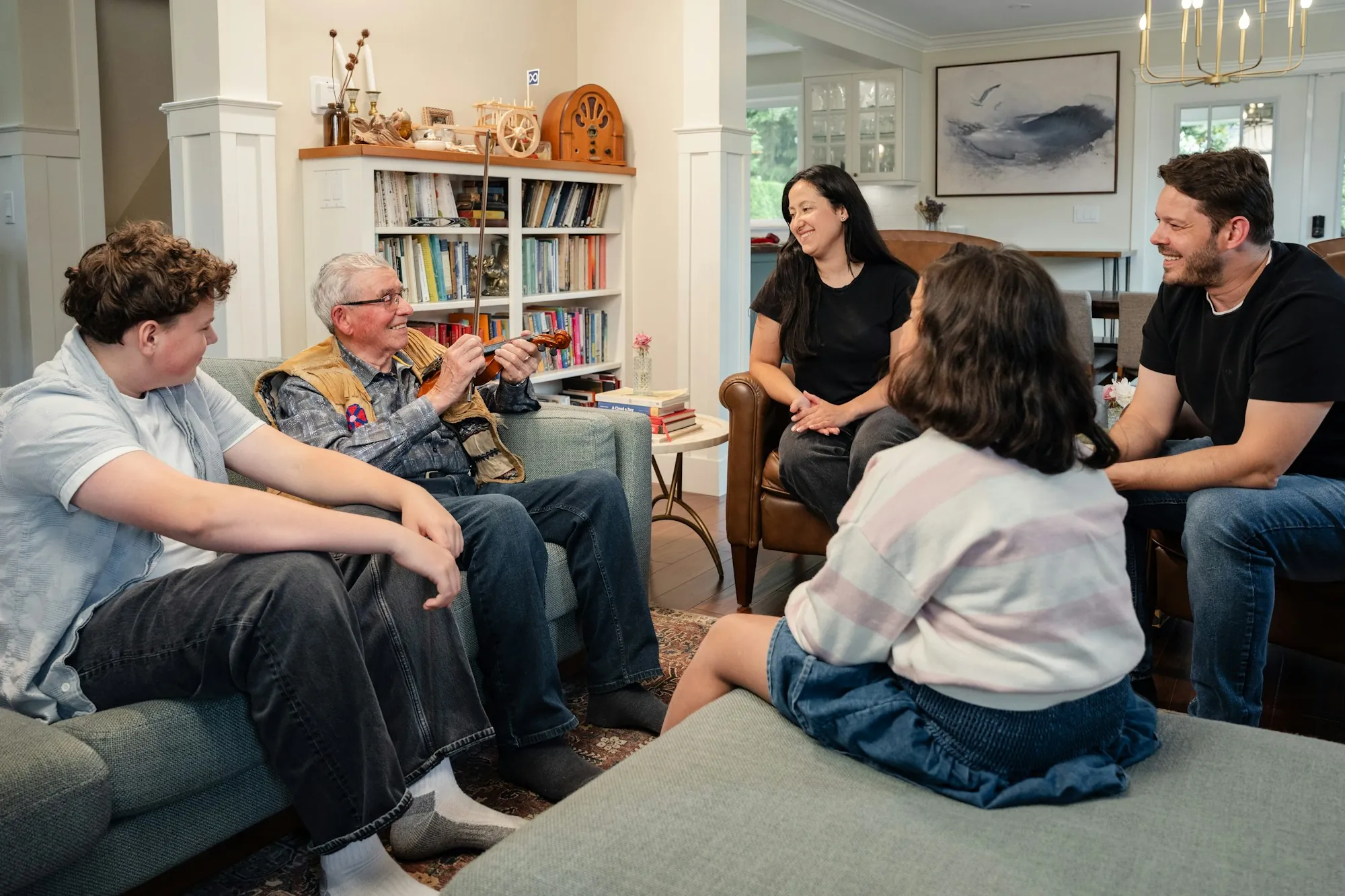 A family together in a living room